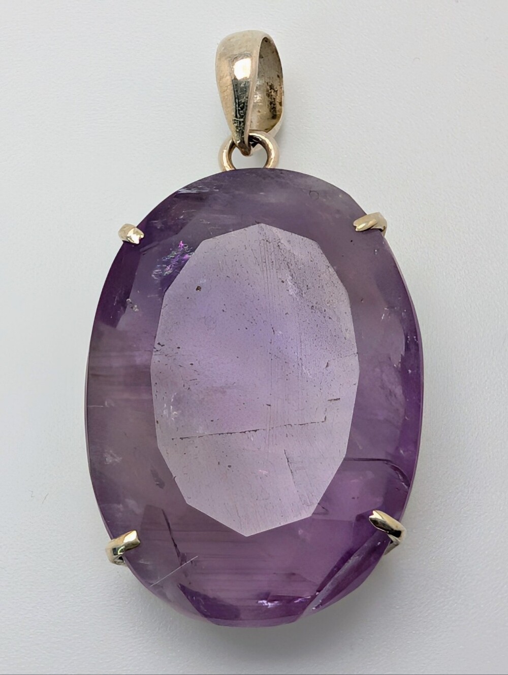 Large Faceted Amethyst S925 Sterling Silver Gemstone Pendant